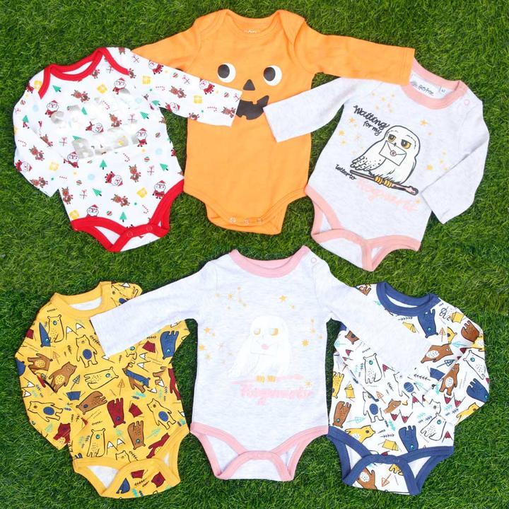 6 PCS PACK FULL SLEEVES BABY ROMPER BODYSUIT UNISEX PURE COTTON HIGH QUALITY